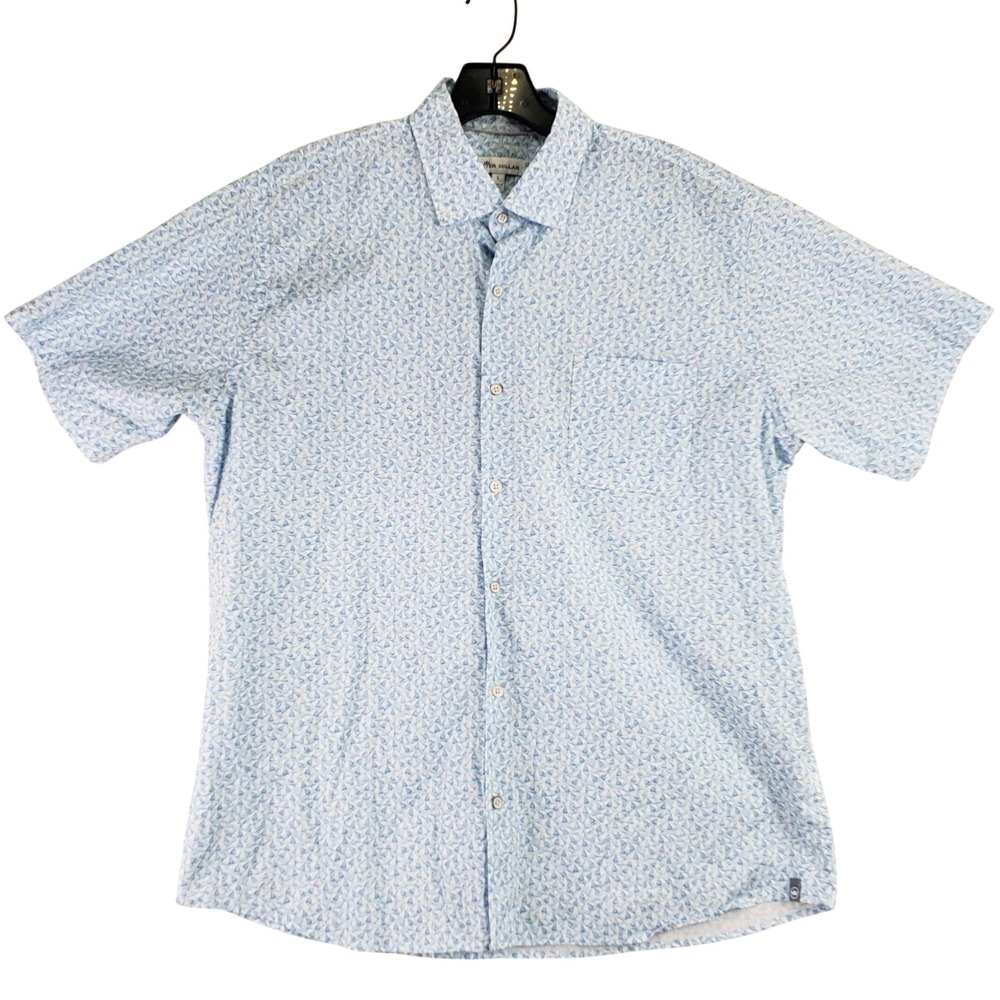 Peter Millar Button Down Shirt Mens Large Blue Sailboat Print Coastal Resortwear